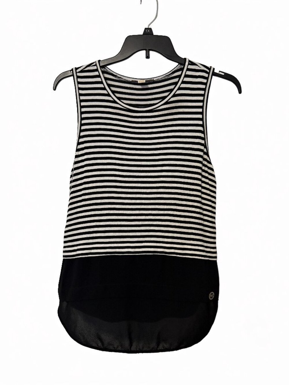 MICHAEL Michael Kors Black White Striped Sleeveless Tank Top Sheer Hem Medium M